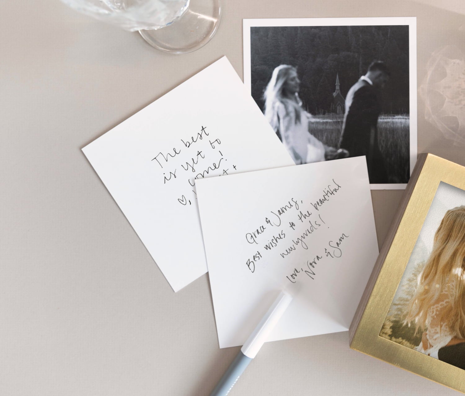 Brass & Wood Display Box featuring photo prints with sentimental note written on back of photo print