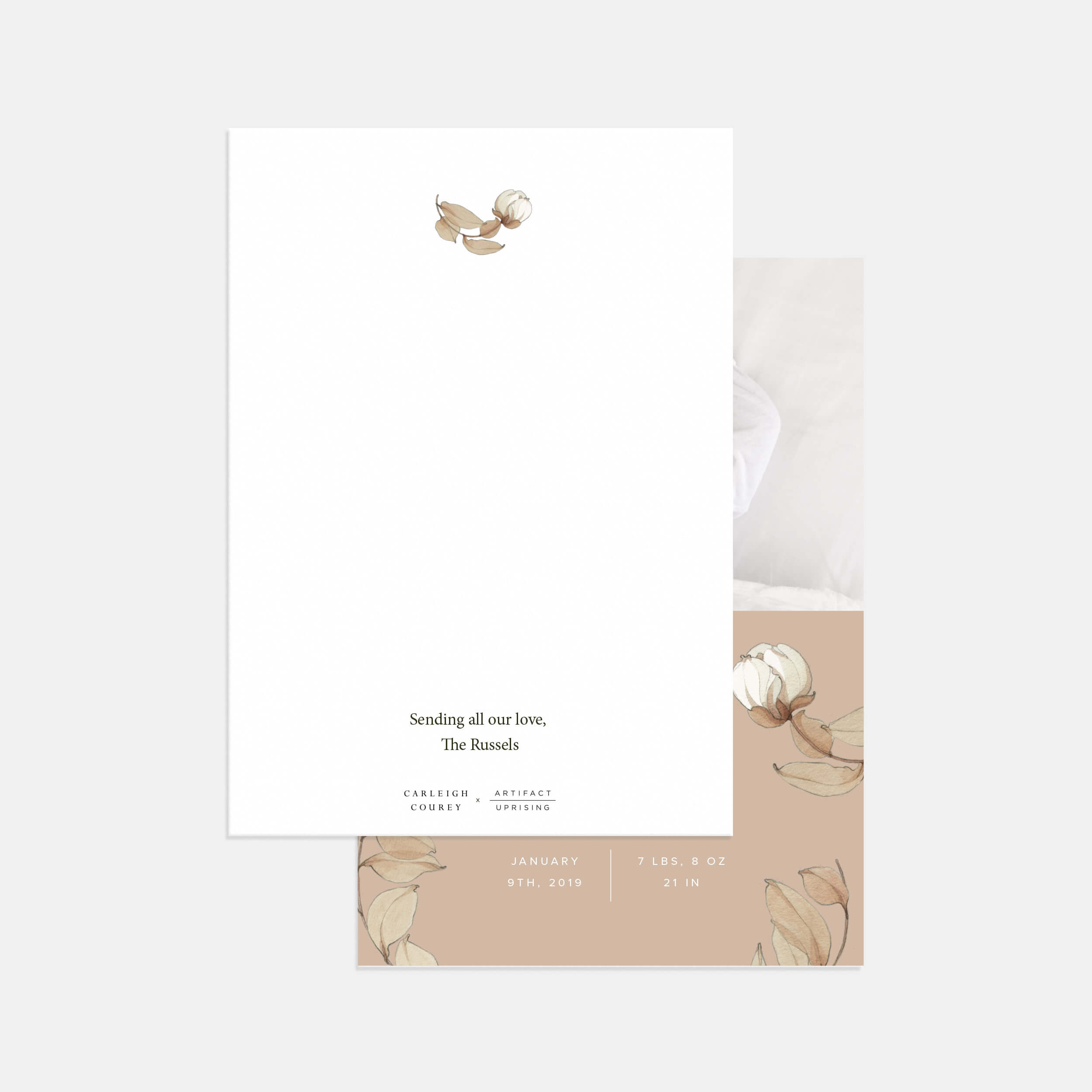 Taupe Botanical Baby Announcement by Artifact Uprising | Cards