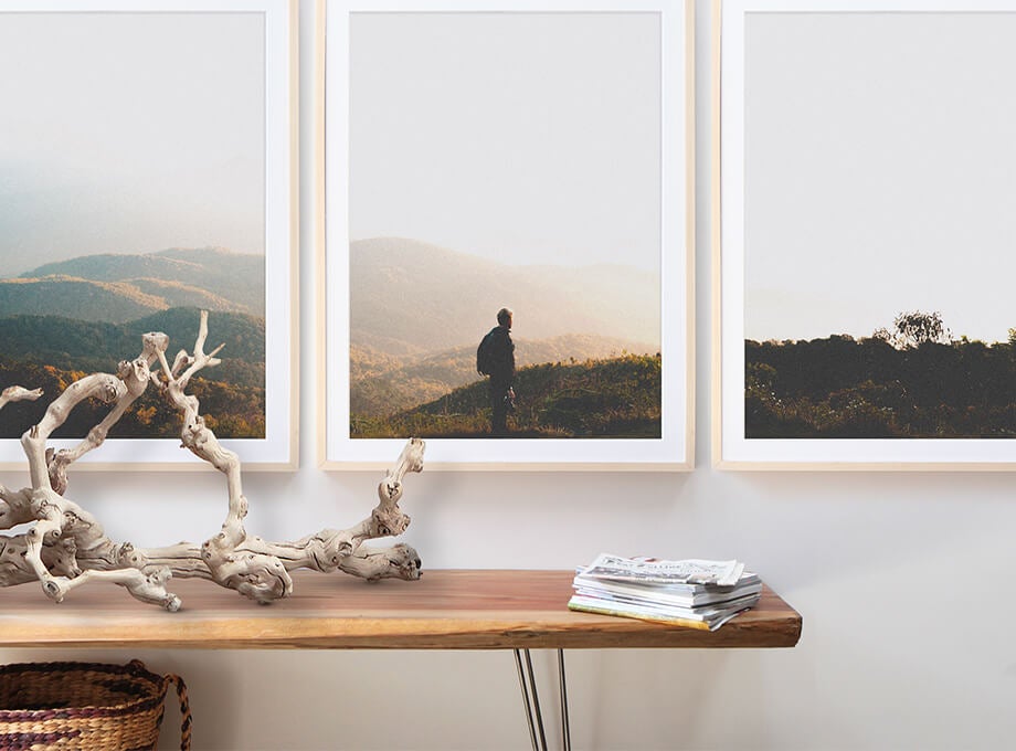 Photo of rolling hills split across three wall frames